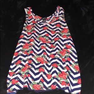 Navy and white tank with flower design